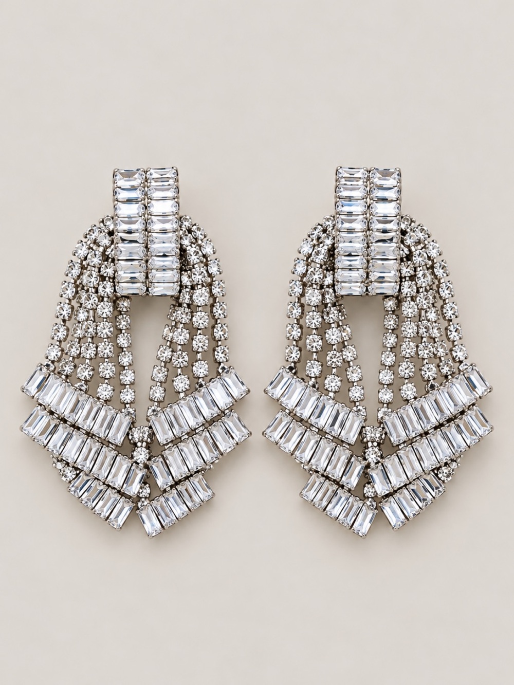 New! Silver Rhinestone Bow Chandelier Statement Earrings NWOT